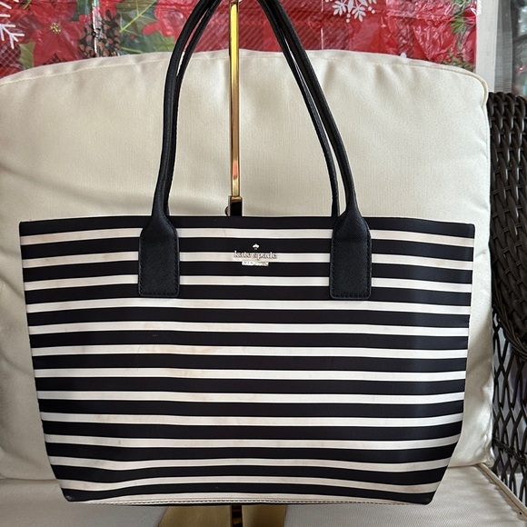 Kate Spade Nylon Classic Black and White Catie Striped Tote